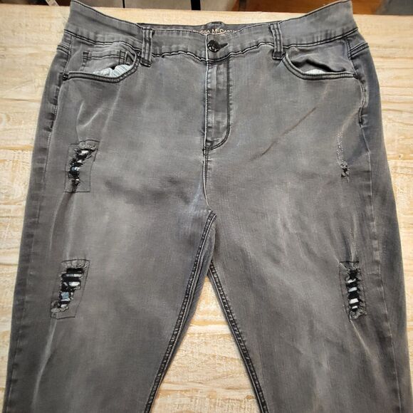 MELISSA MCCARTHY SEVEN 7 Womens 22W Black Skinny Jeans Distressed Fleece Accents - Picture 2 of 11